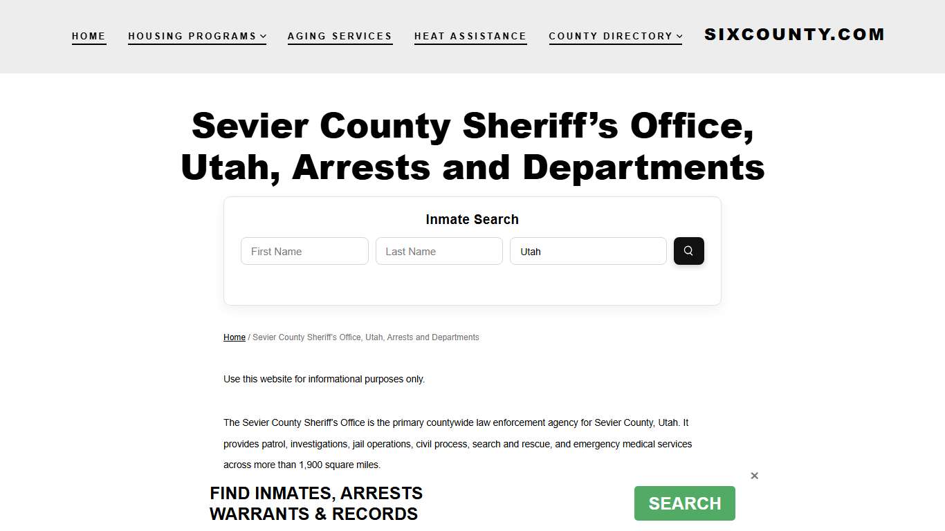 About Sevier County Sheriff, UT, Arrests, Divisions, Contacts