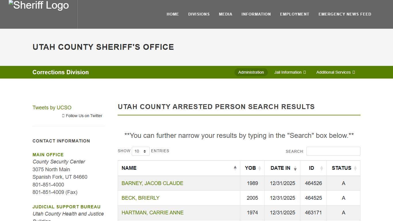 Utah County Sheriff's Office Inmate Search